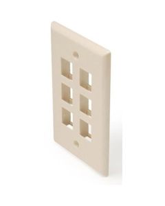 Steren 310-206AL 6 Port Keystone Wall Plate Almond Six Cavity Flush Mount Datacom Multi Media QuickPort Easy Audio Video Data Junction Component Snap-In Insert Connection, Part # 310206-AL