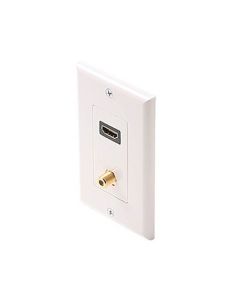 Steren 516-111WH HDMI Wall Plate F Jack Coaxial White Feed Thru Wall Plate with Coaxial F Gold Connector White Plate HDMI Female to HDMI Female, Part # 516111-WH