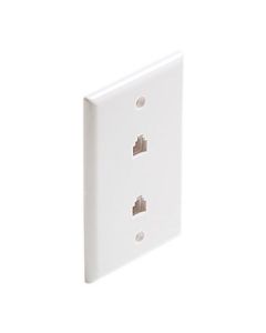 Steren 300-214WH Dual 4-Conductor White Smooth Finish Flush Phone Wall Plate Modular Duplex RJ11 6P4C 4 Wire Conductor Data Line Audio Signal Twin Outlet Connect RJ-11 Jack Plug Cover, Part # 300214-WH