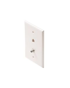 Eagle Wall Plate White Phone RJ11 Mid Oversize F-81 TV Jack Combo 6P4C Modular 3 1/8" x 4 7/8" Inch Gold Plated Contacts Jack Phone F-Connector Combo Telephone Coaxial Cable Connectors