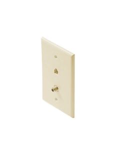 Eagle Almond F-Connector Telephone Wall Plate F-81 Video RJ11 TV Faceplate Gold Plate Jack Phone Modular RJ-11 F81 Coaxial Cable / Phone Combo Flush Mount Modular Wall Plate