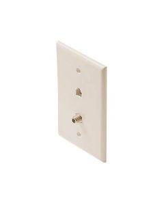 Steren 300-234LA F-Connector Telephone Wall Plate Light Almond Faceplate TV F-81 Gold Plate Flush RJ11 Coaxial Video RJ-11 Coaxial Cable / Phone Combo Flush Mount Modular Wall Plate, Part # 300234-LA