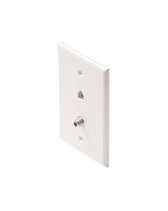 Leviton C2450W Dual Wall Plate Phone Jack F Type Coax Combo White RJ11 RJ-11 Coax Cable Data Line Audio Signal Video 75 Ohm Coaxial Plug, 2 Device Outlet Cover, Part #  C-2450-W