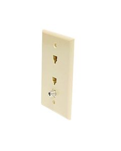Eagle Dual RJ11 Telephone Wall Plate Ivory F Jack Video Faceplate TV CATV Face Plate 4-Conductor RJ-11 Modular Phone Gold Contacts 6P4C Jack Face Plate Audio Signal Data Plug F Connector