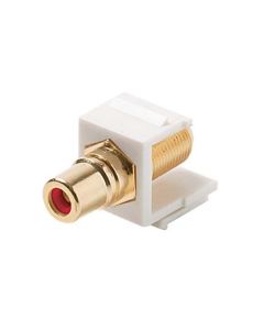 Eagle F to RCA Keystone Jack Insert White Gold Plate RED BAND Connector Barrel RCA to F81 75 Ohm Snap-In Plug QuickPort Coax Cable TV Video Signal Plug Wall Plate Component, Part # 310466-WH
