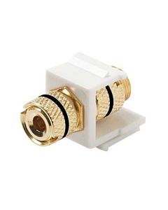 Steren 310-467WH-10 Keystone Single Banana Binding Post Insert 10 Pack Audio Speaker Double Black Band White 5 Way Jack Connector Gold QuickPort Audio Signal Component Snap-In Wall Plate Module, Part # 310467-WH-10