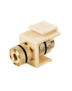 Steren 310-467IV Keystone Single Banana Binding Post Insert Audio Speaker Double Black Band Ivory 5 Way Jack Connector Gold QuickPort Audio Signal Component Snap-In Wall Plate Module, Part # 310467-IV