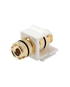 Steren 310-467WH Keystone Single Banana Binding Post Insert Audio Speaker Double Black Band White 5 Way Jack Connector Gold QuickPort Audio Signal Component Snap-In Wall Plate Module