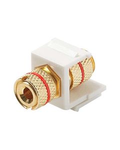 Steren 310-468WH-10 Keystone Single Banana Binding Post Insert 10 Pack Audio Speaker Double Red Band White 5 Way Jack Connector Gold QuickPort Audio Signal Component Snap-In Wall Plate Module, Part # 310468-WH-10