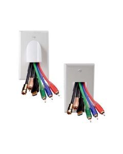 Vanco 120614X Wall Plate Single Gang Custom 2-Piece Bulk Cable Unique Design Reversible Feed Through Insert White Relaxed Satellite Ribbon and Multiple Cable Line Pass-Through Opening Slot, Part # 120614-X