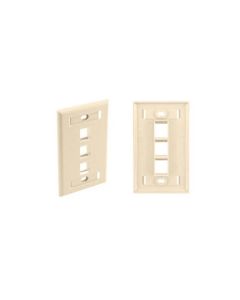 3 Port Keystone Commercial Grade Ivory Wall Plate with ID Tag Slot Triple Cavity Honeywell QuickPort Flush Mount, Easy Audio Video Data Junction Component Snap-In Insert Connection