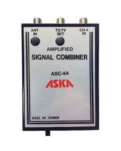 Channel 4 Signal Combiner Amplified 15 dB Video Modulator ASC-4A, CH-4 Adjustable Gain Satellite TV Dish Off-Air TV Antenna UHF / VHF Video Distribution, Part # ASKA ASC4A