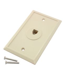Woods 706i Phone Jack Wall Plate Ivory 6P4C Conductor Modular Outlet Flush Mount Audio Data Signal Line Plug Face Telephone Cover with Rear Wiring Terminals, Part # Woods 0706I