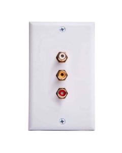 Summit Triple RCA Jack Wall Plate White Composite Audio Video Stereo Gold Speaker 3 Way AV Plug Connect Audio Video Signal Line Wire with Triple Plugs Hook-Up, Part # PH-62077
