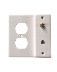 Eagle Wall Plate F Jack Telephone RJ11 Duplex Receptacle Combo White Outlet Coaxial F-81 Modular AC RG59 Coax Telephone  Phone Electrical Outlet Plate Plug Coax Cable