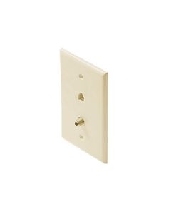 Eagle Wall Plate Phone F Jack Ivory RJ11 Modular F-81 Telephone Coaxial Flush Mount Coax Combo Telephone Gold Connector Combination for TV Signal 