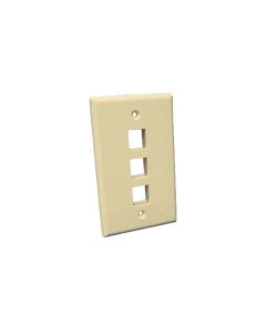 Steren 310-203IV 3 Cavity Keystone 3 Port Ivory Wall Plate QuickPort Flush Mount Easy Audio Video Data Junction Component Snap-In Insert Connection, Part # 310203-IV