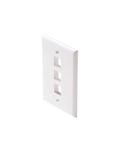 Steren 310-203WH 3 Port Cavity Keystone Wall Plate White QuickPort Flush Mount, Easy Audio Video Data Junction Component Snap-In Insert Connection, Part # 310203-WH