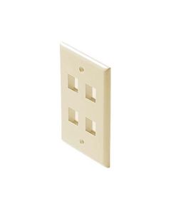 Steren 310-204AL 4 Port Keystone Wall Plate Almond Four Cavity Flush Mount Single Gang Datacom Multi-Media Snap-In QuickPort Easy Audio Video Data Junction Component Insert Connection, Part # 310204-AL