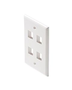 Channel Master 4 Port White Keystone Wall Plate QuickPort Flush Mount 4 Cavity Multi Media Single Gang Easy Audio Video Data Junction Snap-In Insert Connection, Part # AKFP4WH