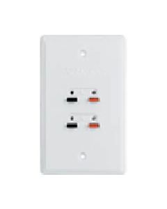 Philips Speaker Jack Wall Plate White PH62081 Dual Wire Push Clip Flush Mount Connection Audio Signal Stereo 16 Gauge Hook-Up Outlet Face Cover, Part # PH-62081