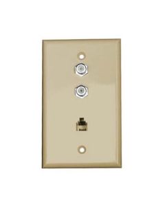 Perfect Dual F-81 Coax Wall Plate Phone Ivory RJ11 Connector 3 GHz Combo Modular Jack Aspen Telephone, TV Antenna Video Coaxial Cable Connectors, Part # CWP-501