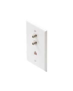 Summit Dual F-81 Coax Wall Plate Phone White RJ11 Connector 3 GHz Combo Modular Jack Aspen Telephone, TV Antenna Video Coaxial Cable Connectors