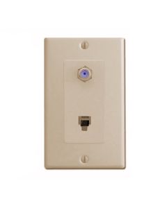 Eagle Aspen DTVWP-91I 3 GHz Wall Plate DIRECTV Approved F-81 Connector Phone Modular 6P4C Jack Ivory Coax RJ11 Connector Combo Telephone Jack TV Antenna Video Coaxial Cable Connectors, Part # DTV-WP91-I