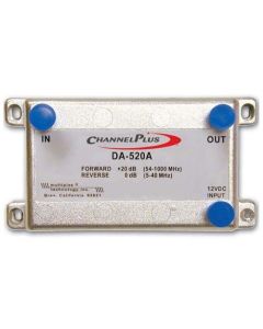Channel Plus DA-520A Bi-Directional 20 dB RF Amplifier FRWD / ODB Reverse Cable Coaxial Signal 54 MHz - 1 GHz Forward Bandwidth for CATV, Part # DA520-A