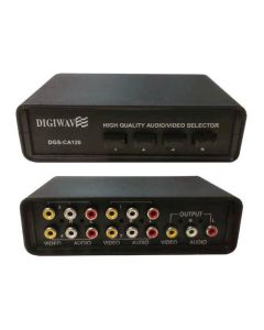 Digiwave DGS-CA120 4-Way Switch RCA Audio Video Stereo Selector 4 Input 1 Output Manual High Quality Unit Push Button Selector Switch Composite A/V Plug Connection 4x1, Part # DGSCA120