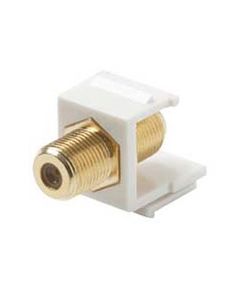 Steren 310-416WH-10 Single F to F Gold Plate Keystone Insert White F-Type Barrel Connector F81 Jack 75 Ohm Snap-In F-81 QuickPort Coax Cable TV Video Signal Plug Wall Plate Module Component, 10 Pack, Part # 310416-WH-10