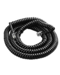 Steren 302-015BK 15' FT Handset Coiled Cord Telephone Black Modular 4 Conductor UL RJ22 Plugs Each End RJ-22 4P4C Phone Line Telephone Hand-Set Snap-In Replacement