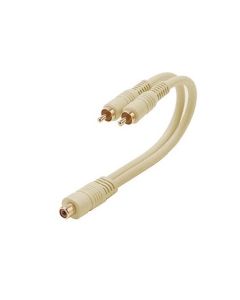 Steren 254-207IV 6" Inch Python 1 RCA Female 2 RCA Male Cable Y Splitter Ivory Gold Plate Home Theater Jack Splitter Adapter Fully Molded Heavy Duty Ultra Flex PVC Jacket Interconnect Cable