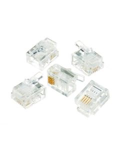 Steren 301-064 RJ11 Gold Modular Plug Connector 10 Pack Flat Stranded RJ-11 6P4C Wire Pin Conductor Modular Audio Voice Data Signal Line Snap-In Jack Compression Plugs, Part # 301064