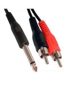 Eagle N-207P 2 Plug Stereo RCA Male to 1/4" Inch Male Mono Y Adapter 6" Inch Cable Phono to Dual RCA Male Adapter Plug Shielded Audio Splitter Cable Signal Separating Push-In Component Jack Connector