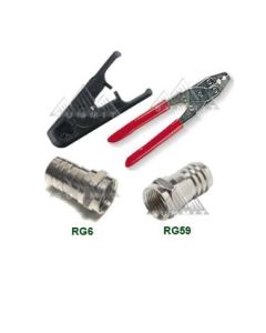 Eagle Coax Cable Connector Kit Crimper Tool Cable Stripper Connectors 10 Connectors Each Size for RG59 RG6 Cable Off Air Satellite Jumpers Extensions