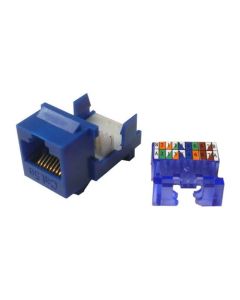 Vanco CAT5E Keystone Jack Insert Blue Tooless RJ45 Connector CAT-5E Network 8P8C RJ-45 QuickPort 8 Wire Twisted Pair Modular Telephone Wall Plate Snap-In Insert Computer Data Telecom