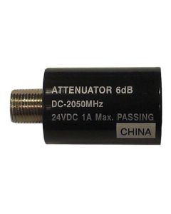 Channel Master 2806IFD 6 dB 2 GHz Attenuator 24 VDC Passive 1A Max DC - 2050 MHz AC/DC Passive F-Type 75 Ohm Female to Male Inline Passing Nickle Plated In-Line Coupler Connector 1 Pack, Part # 2806-IFD