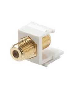 Steren 310-416WH Single F to F Gold Tone Keystone Insert White F-Type Barrel Connector F81 Jack 75 Ohm Snap-In F-81 QuickPort Coax Cable TV Video Signal Plug Wall Plate Module Component, Part # 310416-WH