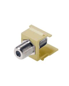 Channel Master Single F to F Keystone Insert Connector Barrel Ivory F81 Insert Jack 75 Ohm Snap-In F-81 QuickPort Coax Cable TV Video Signal Plug Wall Plate Module Component