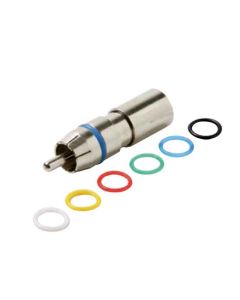 Eagle RCA Compression Connector RG6 Quad Coaxial Perma Seal II Nickle Plated Brass with 6 Color Bands RG-6 Quad F Cable to RCA Plug 1 Single Pack