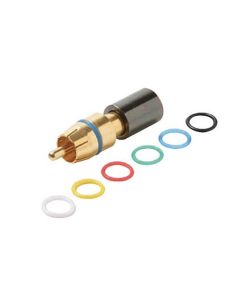 Steren 200-081 Mini RG59 RCA PermaSeal II Compression Coaxial Connector 360 Degree Connect High Performance Gold Plated Brass 6-Color Bands Audio Video Perma Seal II RG-59 A/V Connectors, 1 Pack, Part # 200-081