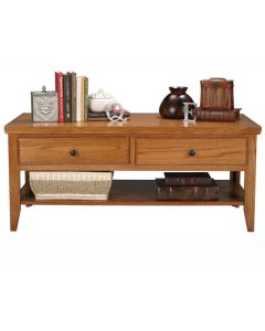 Solid Wood Coffee Table 48.5" x 20.5" Sedona Solid Hardwood Home Accent Furniture Straight Leg Design, 2 Drawers and Open Bottom Display, Eagle Part # E-13003