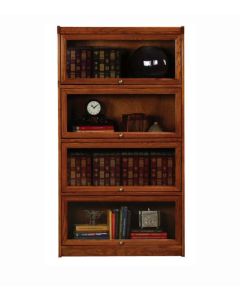 Eagle 32.5 x 60" Verum Classic Oak American Traditional Solid Wood Lawyer Bookcase with 4 Hinged Slider Glass Doors, Brass Knobs, Decorative Top Moulding and Available in All Stain Options, Part # E-14704