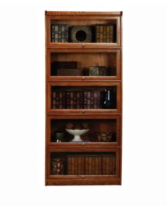 Eagle 32.5 x 73" Verum Classic Oak American Traditional Solid Wood Lawyer Bookcase with 5 Hinged Slider Glass Doors, Brass Knobs, Decorative Top Moulding and Available in All Stain Options, Part # E-14705
