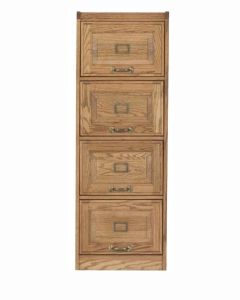 Eagle 18.5 x 52.5" Engineering Classic Oak American Traditional Home Office Solid Wood File Cabinet with 4 Easy Slide Drawers, Brass Hardware Trim, Available in All Stain Options, Part # E-16004