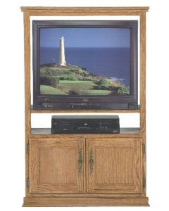 Eagle 27" Enclosed TV Stand Harden Classic Oak American Country Traditional Wraped Top Wall Entertainment Cart with Bottom Video Storage, Fixed DVD Shelf, Part # E-27530