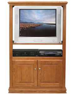 Eagle 32" TV Wall Center Cabinet Copperfield Classic Oak Smart-Fit Design American Hardwood Television Furniture Entertainment Hutch with 2 Wood Panel Doors and Fixed DVD VCR Shelf, Part # E-46505
