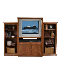HD TV 3 Piece Wall Group 36" Classic Oak Smart-Fit Design American Hardwood Furniture Television Entertainment Center with Matching Side Piers and Adjustable Shelves, Eagle Part # E-465105253