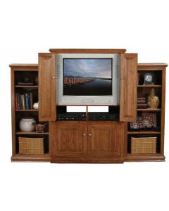 HD TV Armoire 3 Piece Wall Group 36" Classic Oak Smart-Fit Design American Hardwood Furniture Television Entertainment Center with Matching Side Piers and 6 Adjustable Shelves, Eagle Part # E-465115253